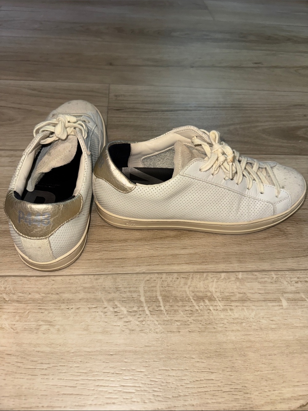 P448 Women's White Sneakers with Gold Heel